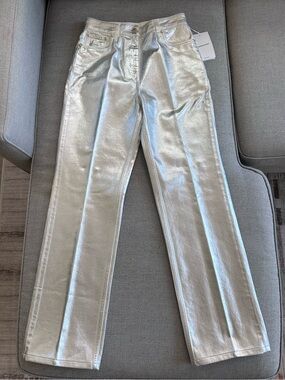 Salvatore Ferragamo Metallic Silver Straight-Leg Jeans Size 42